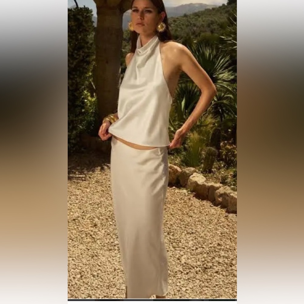 Zara Cream Satin Effect Midi Skirt